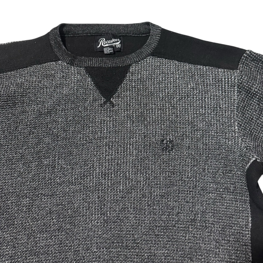 Rocawear EST 99 Streetwear Textured Knit Sz L‎ Sweater Cyber Y2K Hip Hop Urban